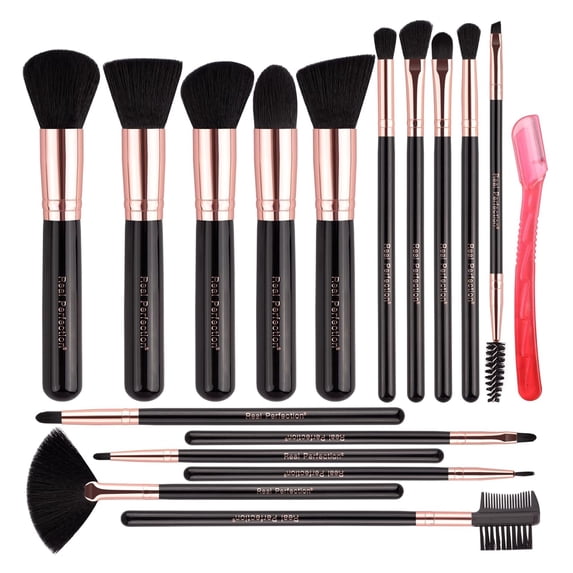 Is Powder Real App Real Perfection Makeup Brush Set 16 Pcs with 1 Eyebrow Razor Premium ...