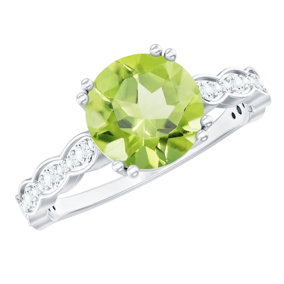 Rosec Jewels Natural Peridot Solitaire Engagement Ring 2 Carat - (8 mm Round) Peridot Diamond Ring for Women - AAA Quality, 925 Sterling Silver, US 4.00