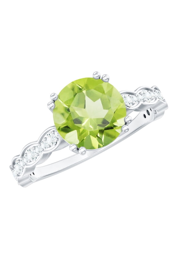 Natural Peridot Solitaire Engagement Ring 2 Carat - Peridot Diamond Ring for Women - AAA Quality, 925 Sterling Silver, US 8.00