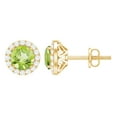 thumbnail image 1 of Rosec Jewels Real Peridot Stud Earrings with Diamond Halo for Women - AAA Quality, 18K Yellow Gold, 1 of 9