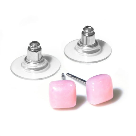 Real Pink Opal Earrings, Natural Fire Opal Earrings for Women, 6mm Square Genuine October Birthstone Jewelry Gift for Her, Stone Stud Earring