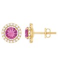 thumbnail image 1 of Rosec Jewels Real Pink Tourmaline Stud Earrings with Diamond Halo - AAA Grade, 10K Yellow Gold, 1 of 8