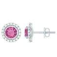 thumbnail image 1 of Rosec Jewels Real Pink Tourmaline Stud Earrings with Diamond Halo - AAA Grade, 14K White Gold, 1 of 8