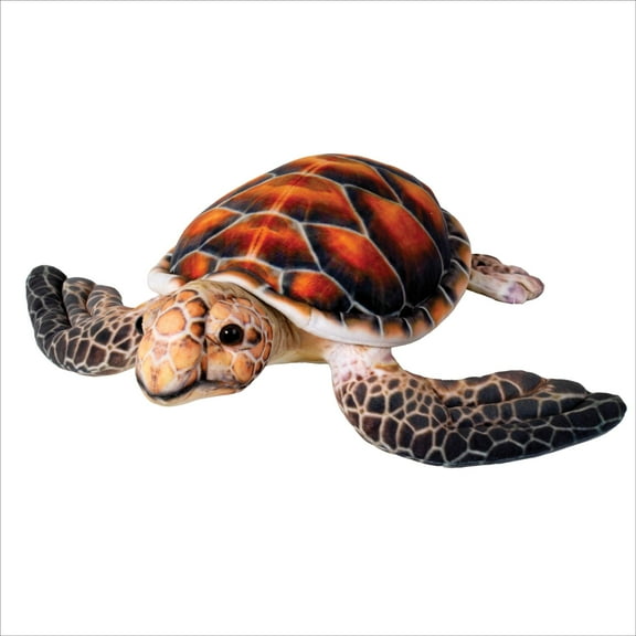 Real Planet 14" Brown Sea Turtle Realistic Stuffed Animal, Sea Turtle Ocean Plush Toy & STEM Learning Gift for Birthday Boys & Girls