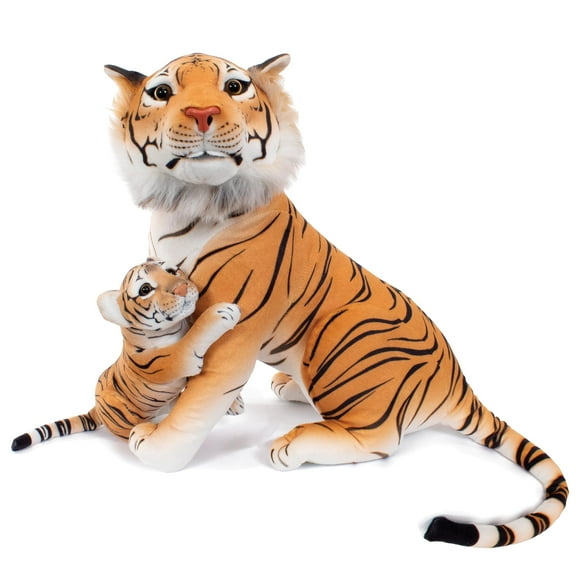 Real Planet 24" Orange Tiger & Cub Cute Realistic Stuffed Animal, Cute Mama & Baby Plush Toy & STEM Learning Gift for Birthday Boys & Girls