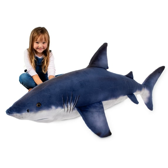 Real Planet 51.5" Blue Great White Shark Realistic Stuffed Animal, Marine Sea Life Plush Toy & STEM Learning Gift for Birthday Boys & Girls