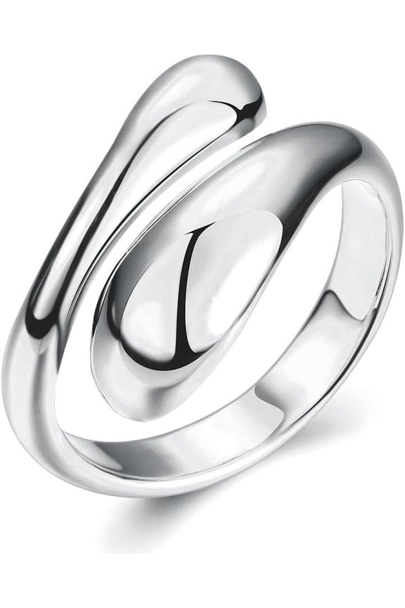 Real Platinum Plated Adjustable Brass Teardrop Ring - US Size 7 Simple Stackable and Statement Piece for Women Men Multi-color