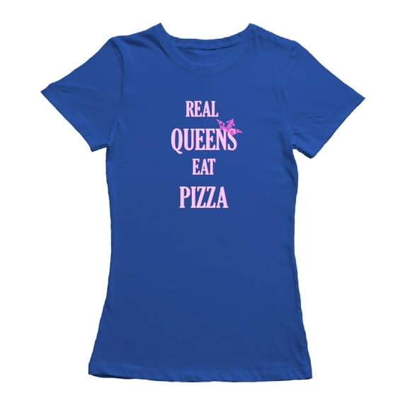 Real Queens Eat Pizza Graphic Women Royal Blue T-Shirt, Female Large