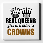 DistinctInk 10X10 Canvas Wall Art - Real Queens Fix Each Others Crowns - 5/8 inch Gallery Wrapped, White Edge
