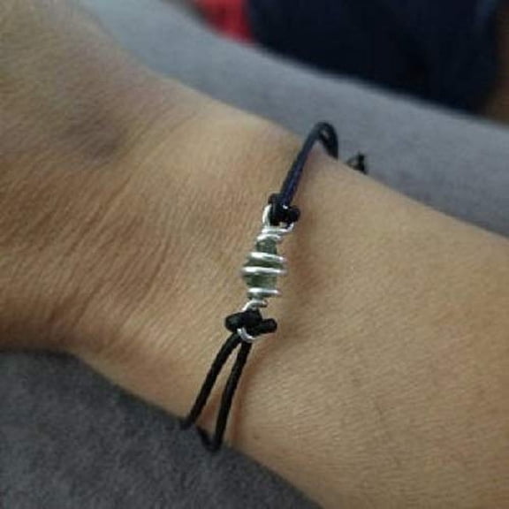 Real Raw Moldavite Piece Stainless Steel Wire Wrapped Cage Adjustable Black Bracelet