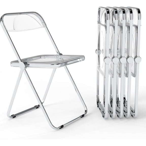 Real Relax Acrylic Folding Chairs,Foldable & Stackable Clear Chairs with Metal Chrome Frame, Indoor and Outdoor, for Home, Office, Party & Events,Set of 6,350LB,Transparent