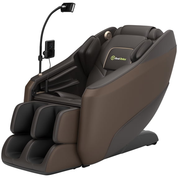 Real Relax Electric Massage Chair, Zero Gravity Full Body Massage Recliner Chair with 10 Fixed Rollers, Touch Screen Controller, Brown