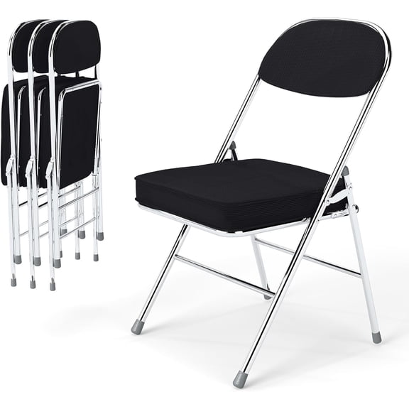 Real Relax Folding Chairs with Padded Thick Seat, Durable Corduroy Fabric, Portable Stackable  Folding Office Chair with Steel Frame for Events Office Wedding Party,650LB,4 Pack,Black
