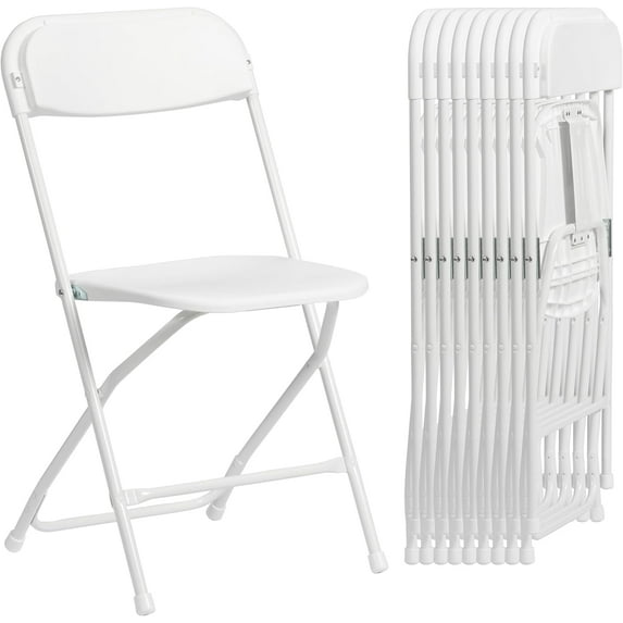 Real Relax Plastic Folding Chairs Set of 10, White Plastic Folding Chairs, Perfect for Party Event Outside Entertaining, 350 LBS Capacity