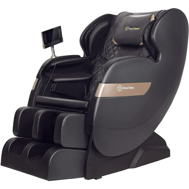 Real Relax S Track Massage Chair, Full Body Zero Gravity Shiatsu Recliner with Smart Voice Controller, Black
