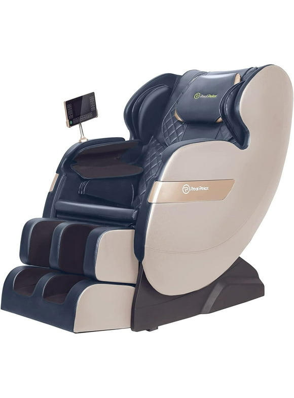 Real Relax S Track Massage Chair, Full Body Zero Gravity Shiatsu Recliner with Smart Voice Controller, Blue