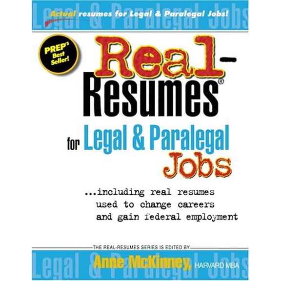 Pre-Owned Real Resumes for Legal and Paralegal Jobs: Including Real Resumes Used to Change Careers and Gain Federal Employment (Real-resumes Series) Paperback - USED
