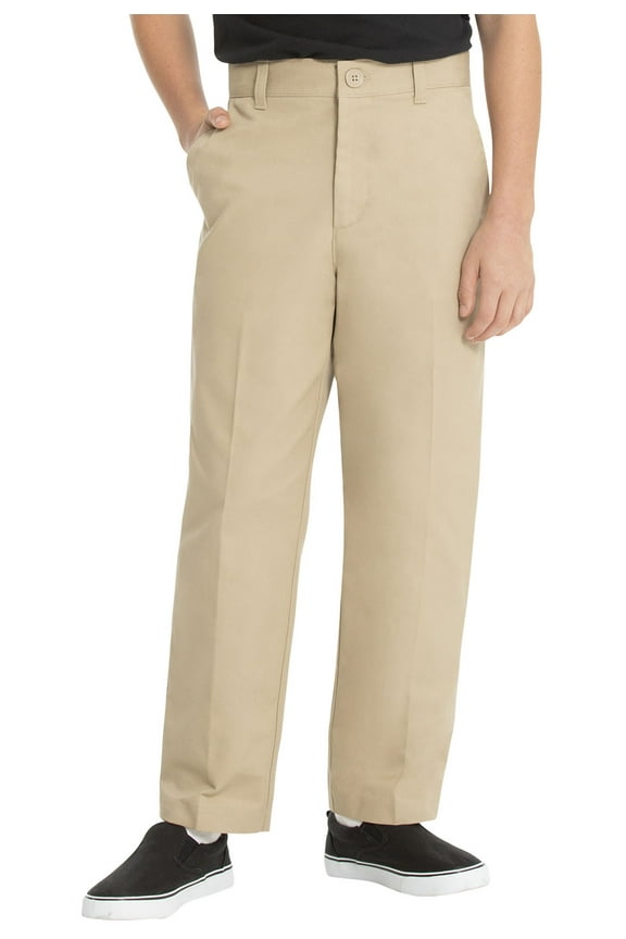 Real School Boys School Uniform Flat Front Pants, Sizes 4-16, Khaki