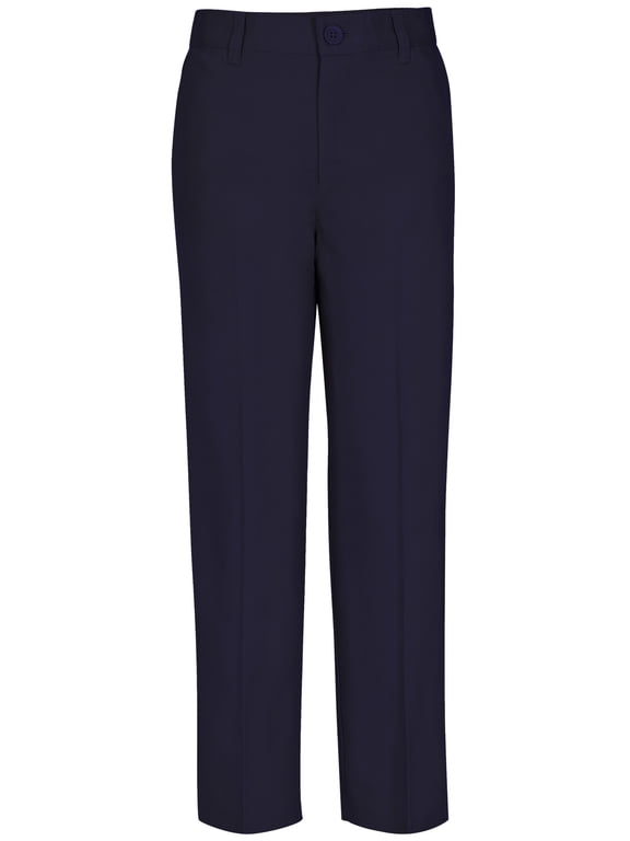 Real School Boys School Uniform Flat Front Pants, Sizes 4-16 & Navy