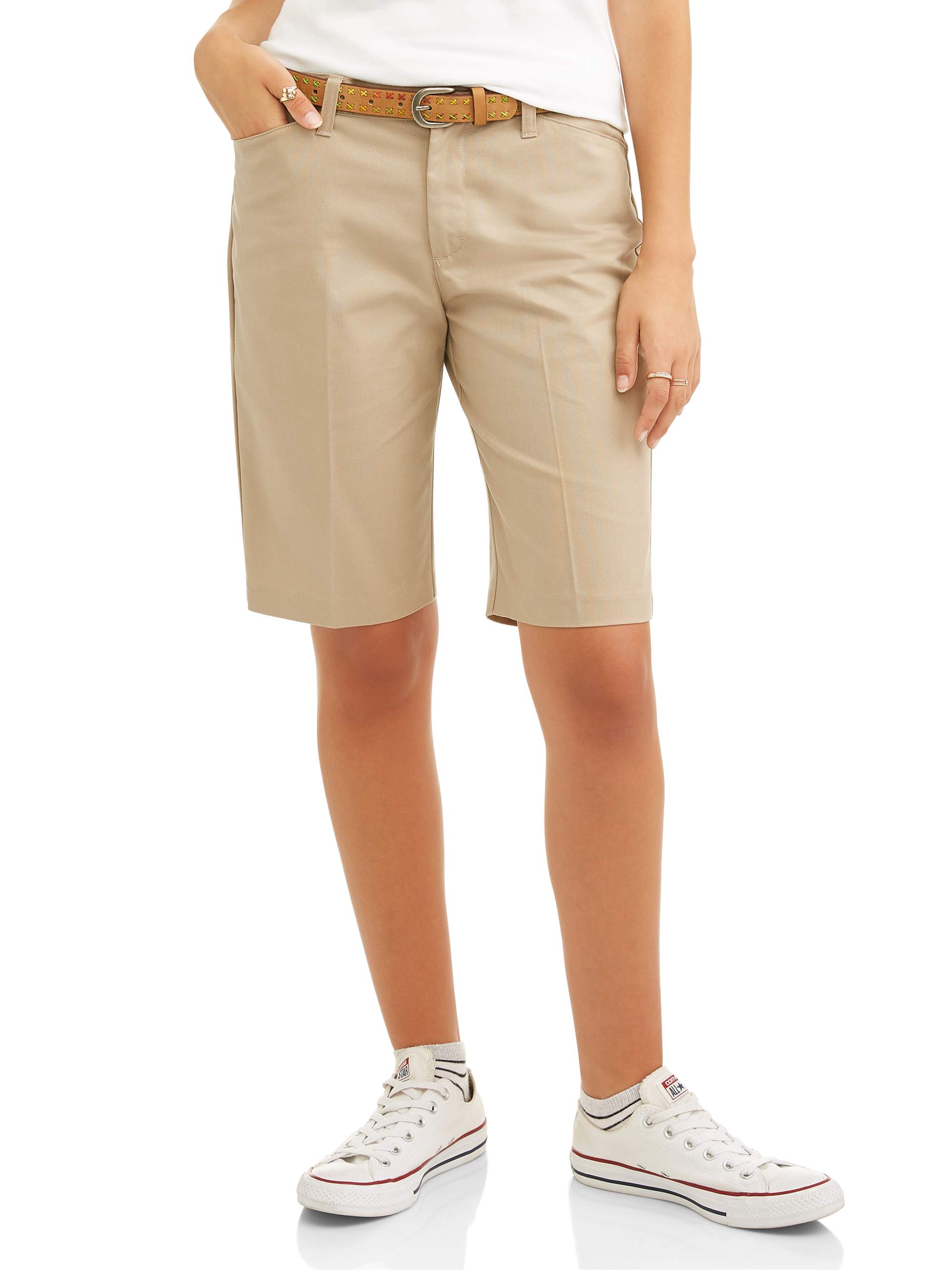 Real School Juniors' Flat Front Low Rise School Uniform Shorts - image 1 of 2