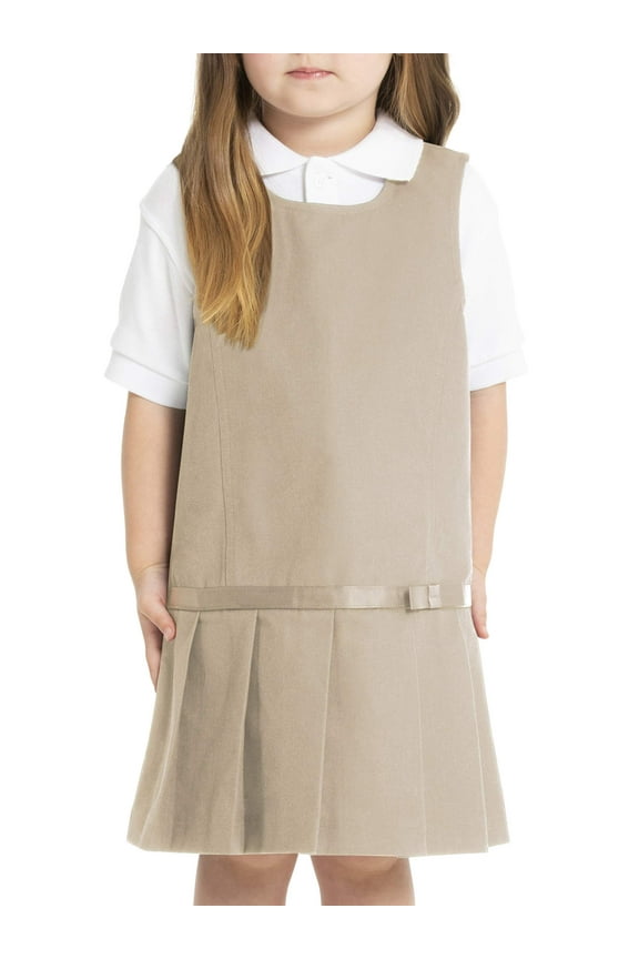 Real School Toddler Girls School Uniform Drop Waist Jumper Dress with Ribbon