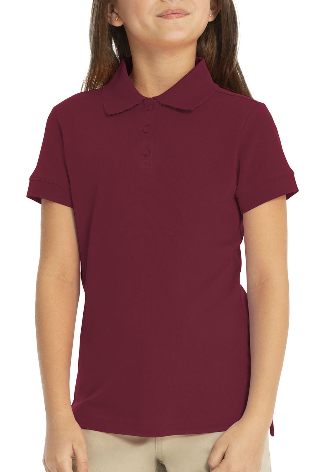 Nautica Kids' Big Girls Short Sleeve Interlock Polo Shirt In Burgundy