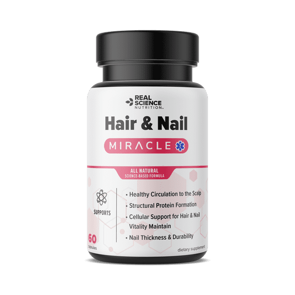 Real Science Nutrition Hair and Nail Miracle Hair Growth, Nail Strength and Vitality Support, 60 Capsules