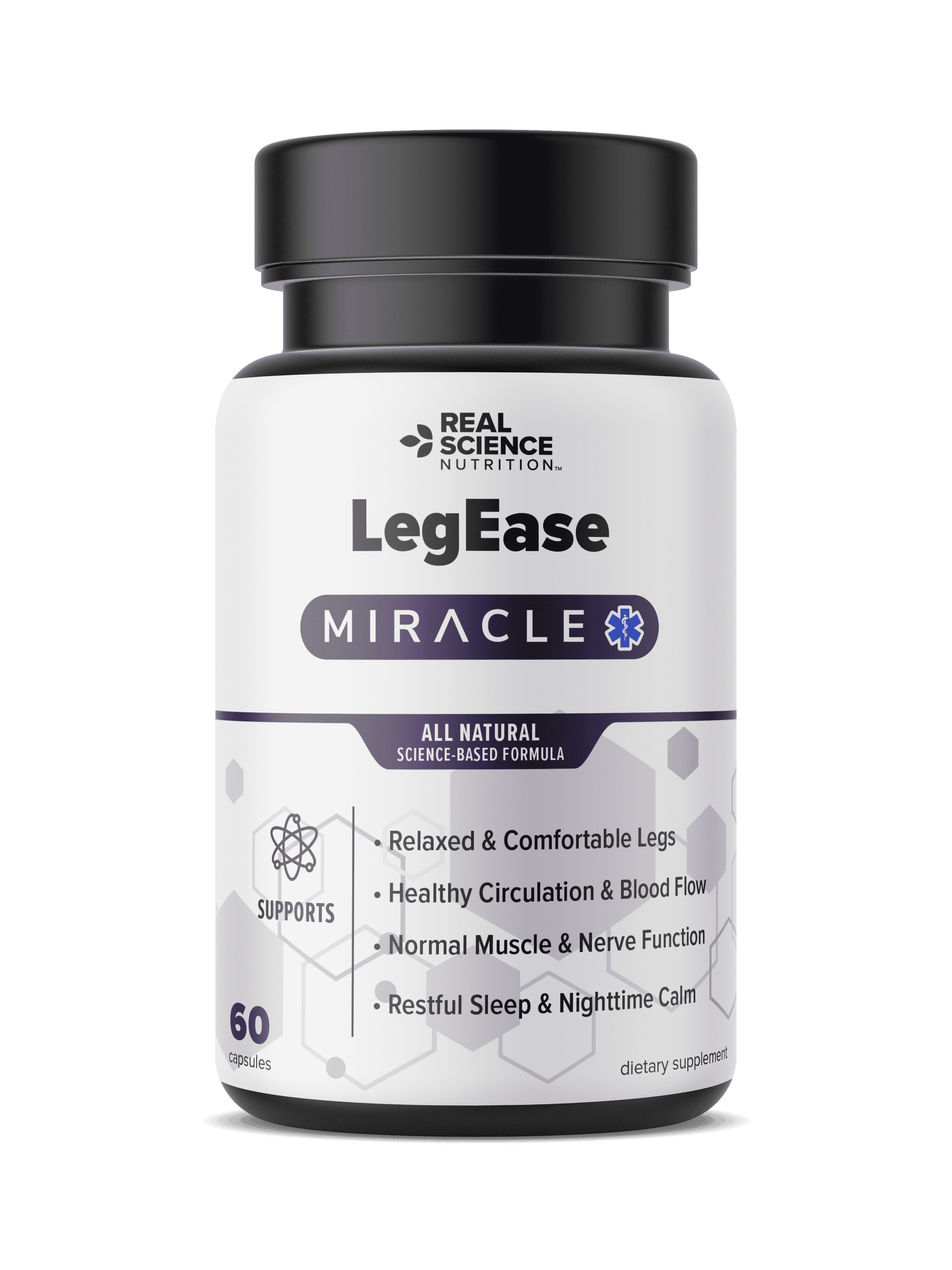 Real Science Nutrition LegEase – Restless Legs Support Supplement with Nitric Oxide – Natural Sleep & Circulation Aid – 60 Capsules
