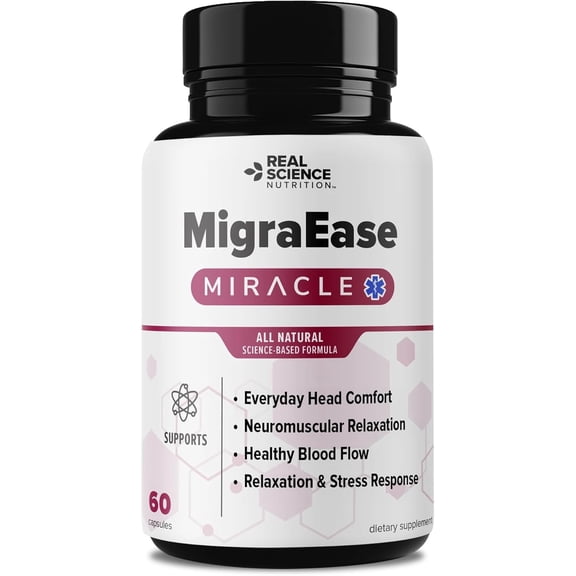 Real Science Nutrition MigraEase Migraine Support Formula All Natural 60 Capsules