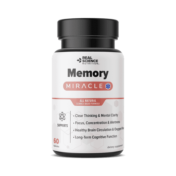 Real Science Nutrition Offers Memory Miracle Brain and Memory Support Supplement for Focus, Mental Clarity & Brain Health Nootropic Brain Booster with Nitric Oxide 60 Capsules