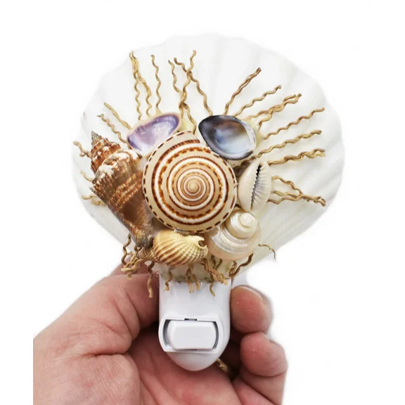 Real Seashell Night Light Decorative Scallop Shell Beach Decor 5" On/Off Switch