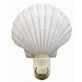 Real Seashell Night Light White Scallop Shell Decorative Beach Cottage Nautical Decor 5" Tall