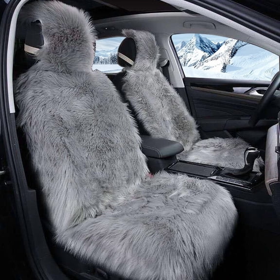 Real Sheepskin Car Seat Cover, Fluffy Genuine Sheepskin Auto Seat Cushion, Universal for Car SUV Truck RV Van Front Seat, Warm Thick Wool Seat Protector