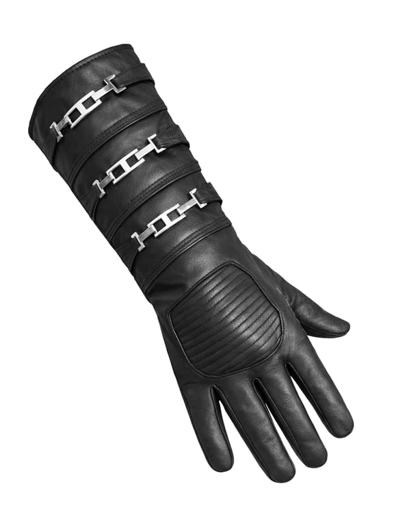 Real Sheepskin Leather Sky Gauntlet Costume Glove - Cosplay Gloves Black Right Hand (L)
