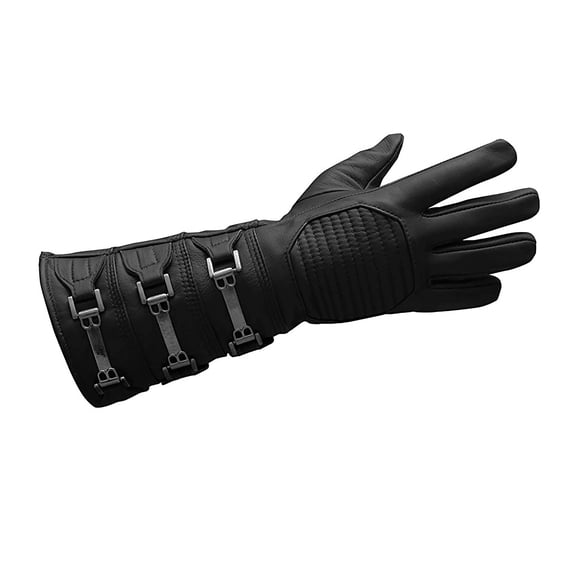 Real Sheepskin Leather Sky Gauntlet Costume Glove - Cosplay Gloves Black Right Hand (L)