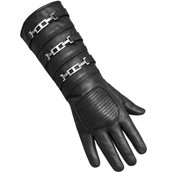 Real Sheepskin Leather Sky Gauntlet Costume Glove - Cosplay Gloves Black Right Hand (M)