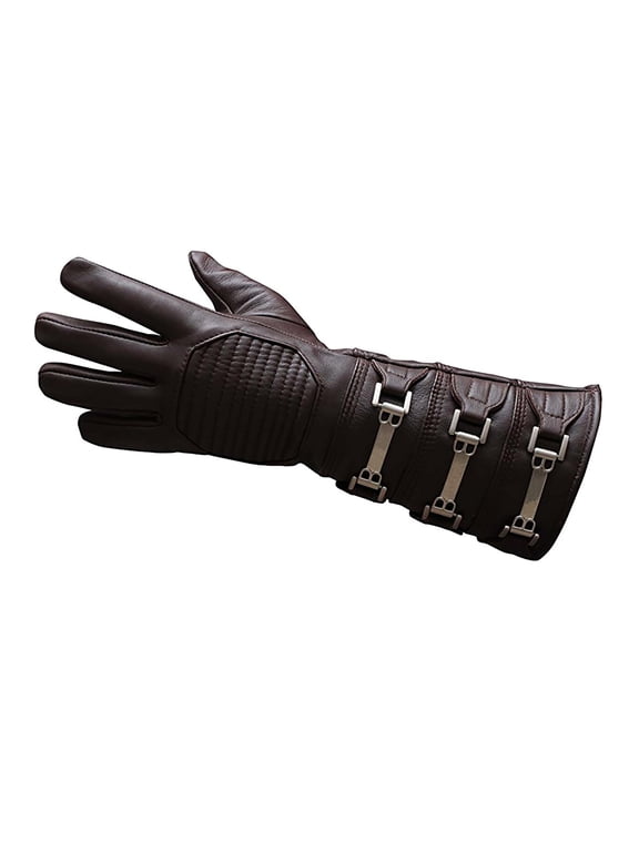 Real Sheepskin Leather Sky Gauntlet Costume Glove - Cosplay Gloves Brown Left Hand (L)