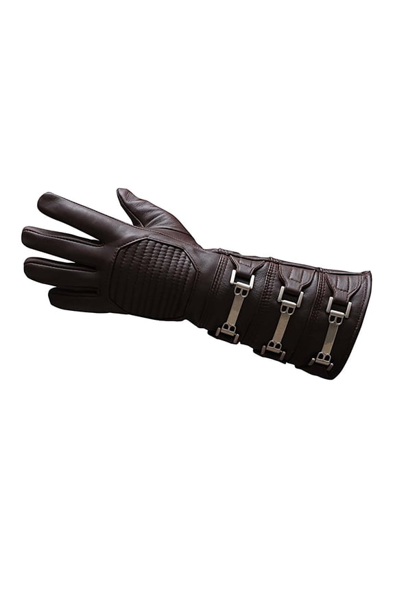 Real Sheepskin Leather Sky Gauntlet Costume Glove - Cosplay Gloves Brown Left Hand (XL)