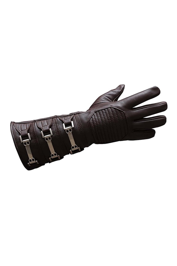 Real Sheepskin Leather Sky Gauntlet Costume Glove - Cosplay Gloves Brown Right Hand (L)
