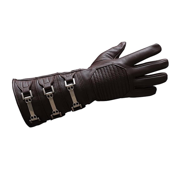 Real Sheepskin Leather Sky Gauntlet Costume Glove - Cosplay Gloves Brown Right Hand (XL)