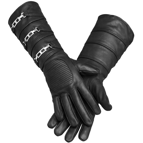 Real Sheepskin Leather Sky Gauntlet Costume Glove - Cosplay Gloves Right and Left Black Set (XXL)