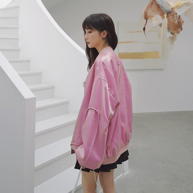 Real Shot Women‘s Pink Autumn Baseball Suit for Petite 2023 New Korean