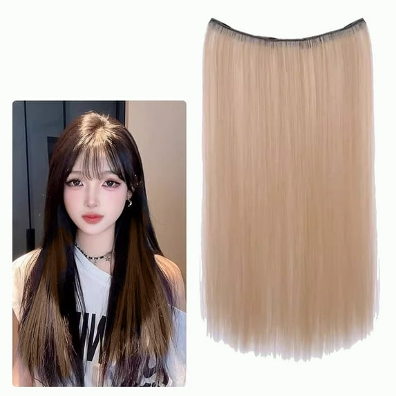 Real Silk Wig-Hair Extensions Real Human Hair Remy Wire in Hair Extensions Secret Fish Line Hair Piece with 2 Clips Long Straight 20 Inch, One-Piece Ear-Dyeing Wig Flax Gold, Plasticwedding