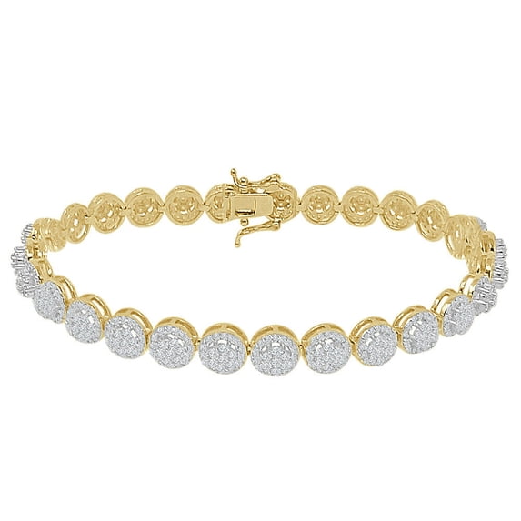Real Silver 14K Gold Over 7mm Flower Cluster Unisex Tennis Link Bracelet 7.5''