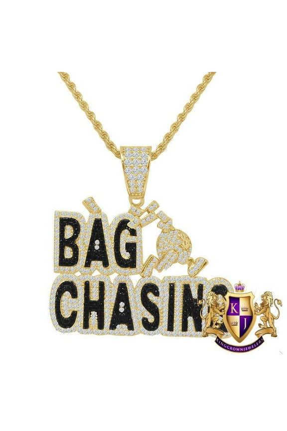 Real Silver Cash Bag Chasing Money Dollar Bills Bling Rapper Pendent Charm Chain