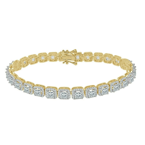 Real Silver Solitaire Crystal Clear Zirconia Gold Over 6mm Tennis Bracelet 7.5''