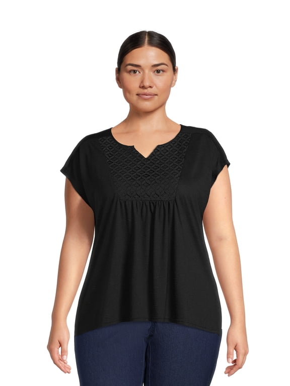 Real Size Women's Crochet Bib Tunic Top, Women's and Women's Plus XS-4X