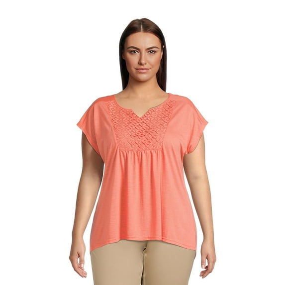 Real Size Women's Crochet Bib Tunic Top, Women's and Women's Plus XS-4X