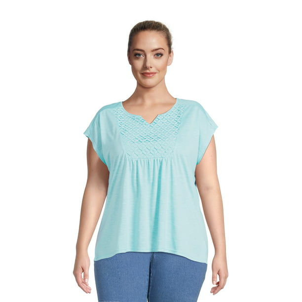 Real Size Women's Plus Size Crochet Bib Tunic Top with Short Sleeves ...