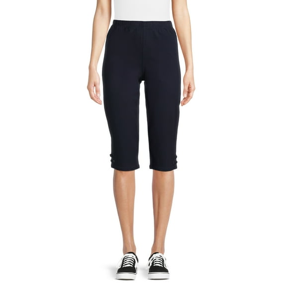Real Size Women's Pull On Grommet Stretch Capri Pants, 17”